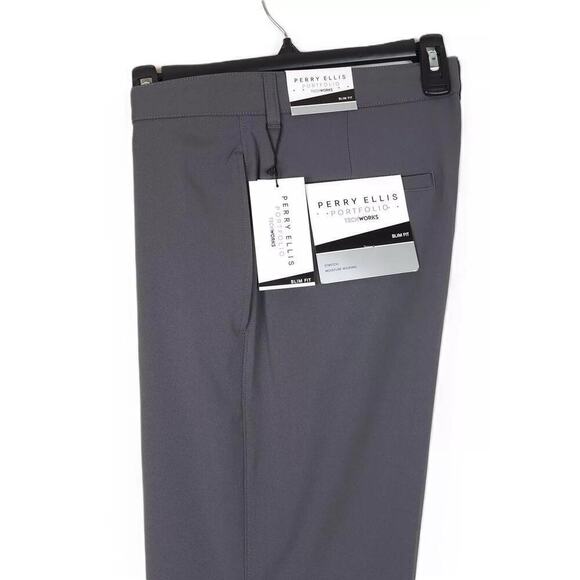 Perry Ellis Men's Slim-Fit TechWorks Stretch Dress Pants Magnet Grey 36x29 NWT - Picture 1 of 6